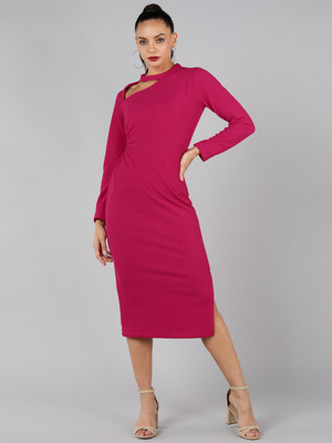 Kiwwi by Kirti Women Bodycon Pink Midi/Calf Length Dress