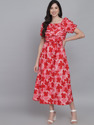 FUNDAY FASHION Women Maxi Red Midi/Calf Length Dress