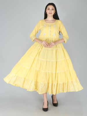 Highlight fashion export Women Fit and Flare Yellow Dress