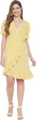 RAMAGIQ Women Ruffled Yellow Knee Length Dress