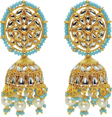 AuraJewel Gold Plated Long Jhumka With White Kundan and White Pearl For Girls & Women Beads, Pearl Brass Jhumki Earring, Plug Earring, Drops & Danglers