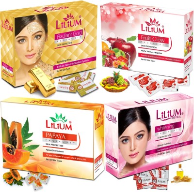 LILIUM Gold Fruit Whitening and Papaya Facial Kit For Skin Luminous Pack of 4(4 x 60 g)