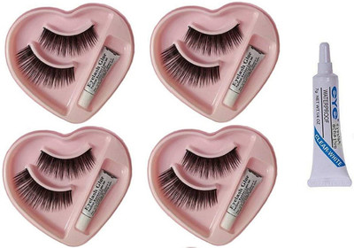 angelie Waterproof and Easy to Wear 4 Heart Shape Eyelashes with 1 Glue Combo Set(Pack of 5)
