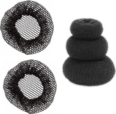 Sharum Crafts 2Pc Juda Net & 3 Hair Donut Hair Accessory Set(Black)