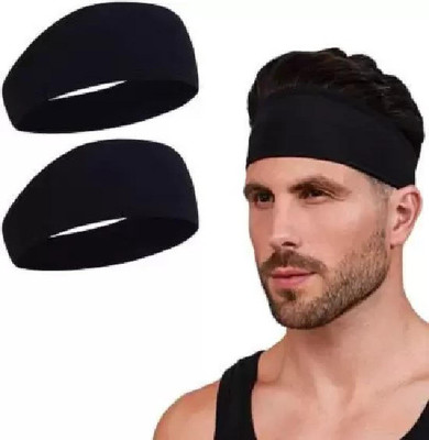 plutoprom Unisex Headbands for Men Women, Sweat Wicking Headbands for Sports PACK OF- 2 Hair Band(Black)