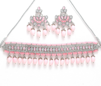 ZENEME Copper Gold-plated Pink Jewellery Set(Pack of 1)