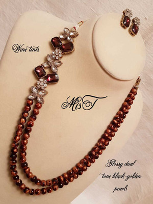 White pearl Alloy Gold-plated Brown Jewellery Set(Pack of 1)