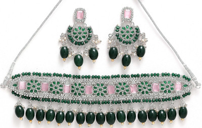 ZENEME Copper Gold-plated Green Jewellery Set(Pack of 1)