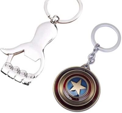 Blue Aura Combo of Hand Bottle Opener and Captain America Rotating Metal Key Chain Key Chain