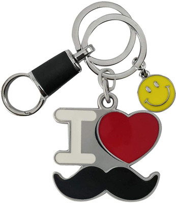 SHOKY LOOKS I Love Mustache With Yellow Smiley Stylish Black Hanging Lock Key Chain