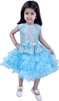 stylestorm Girls Midi/Knee Length Festive/Wedding Dress(Blue, Sleeveless)