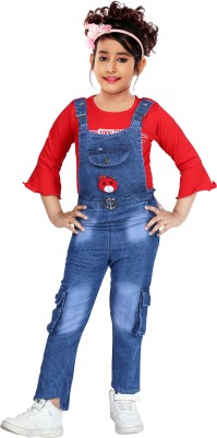 NEW COLLECTIONS Dungaree For Girls Casual Solid Denim(Blue, Pack of 1)