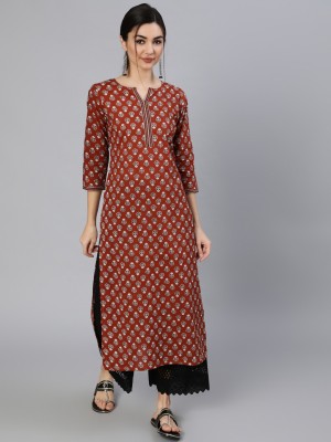 Nayo Women Printed Straight Kurta(Maroon)