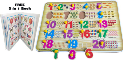 blue seed Educational Learning Toys Jigsaw Puzzle 1-20 Counting Board in Book For Play&Fun(Beige, Multicolor)
