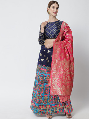 Sonu Creation Self Design Semi Stitched Lehenga Choli(Blue)