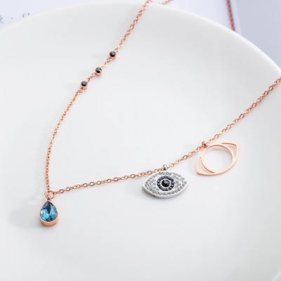 Wynona Wynona stainless steel rose gold plated evil eyes necklace for women girls Copper, Gold-plated Plated Metal, Copper, Stainless Steel Necklace