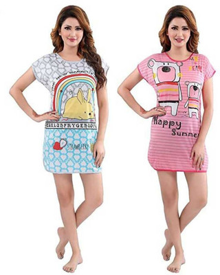 FRANKOPOLIS Women Nightshirts(Multicolor, Blue, Pink)