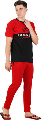 GOKUL FASHION Men Colorblock Red Night Suit Set