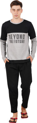 GOKUL FASHION Men Colorblock Grey Night Suit Set