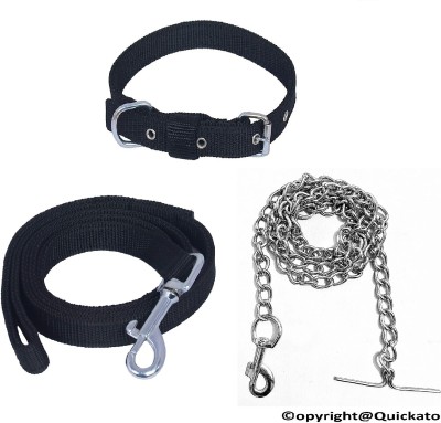 Quickato Good Quality Black Belt/Puppy Collar Belt Dog Collar & Leash Steel Chain Dog Collar & Chain(Medium, Black)