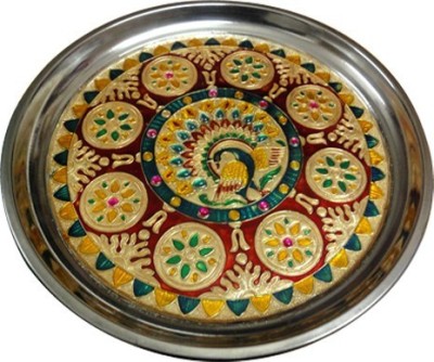 Dharohar The heritage Golden Meenakari Pooja Thali for Home Aarti Pooja Thali Stainless Steel(1 Pieces, Multicolor)