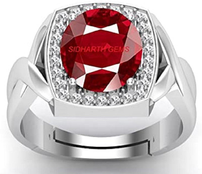 Sidharth Gems 7.25 Ratti 6.50 Carat Natural Ruby Stone Manik Ring Adjustable Panchdhatu Ring Brass Ruby Silver Plated Ring