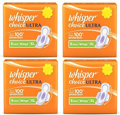 Whisper CHOICE Ultra XL - 6+6+6+6 Counts PADS Sanitary Pad(Pack of 4)