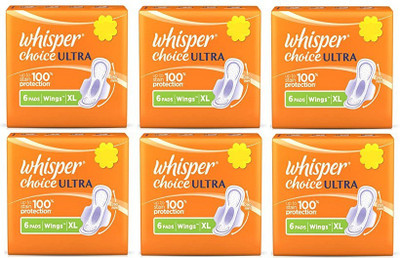 Whisper CHOICE Ultra XL - 6+6+6+6+6+6 Counts PADS Sanitary Pad(Pack of 6)