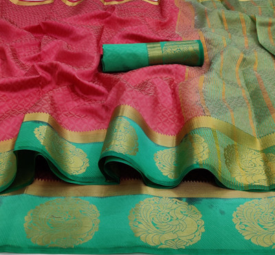 BHOLEBABA CREATION Woven Banarasi Tussar Silk Saree(Red, Green)