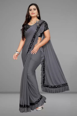 lizyaa enterprise Embellished Bollywood Lycra Blend Saree(Grey)