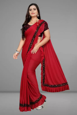 lizyaa enterprise Embellished Bollywood Lycra Blend Saree(Red)