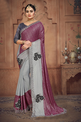 RamKrupa Creation Embroidered Bollywood Silk Blend Saree(Purple)