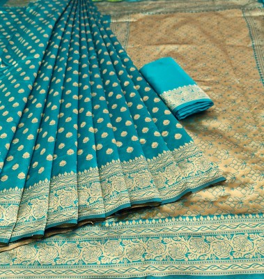 BHUTADA DADA Woven Banarasi Cotton Linen, Cotton Silk Saree(Blue)