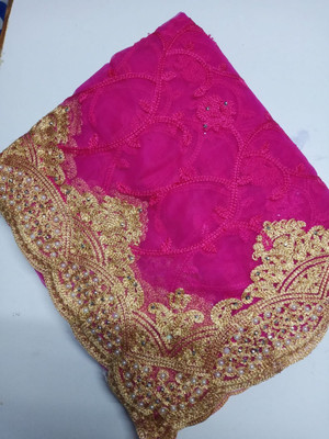 ZIVANTIX Embroidered, Embellished Bollywood Net Saree(Magenta)