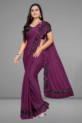 lizyaa enterprise Embellished Bollywood Lycra Blend Saree(Purple)