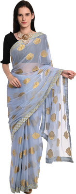 paras designer Embellished Chanderi Chiffon Saree(Grey)
