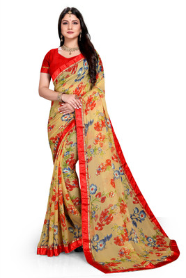mahalaxmi fab Self Design, Printed Bollywood Georgette Saree(Red, Yellow)