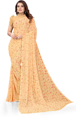 Madhur milan Floral Print Daily Wear Georgette Saree(Cream)