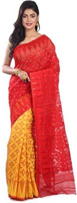 TRADITIONAL MANUFACTURER HOUSE Embroidered Jamdani Cotton Silk Saree(Maroon, Yellow)