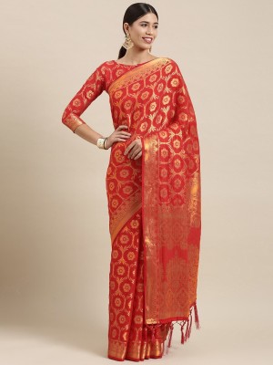 Shaily Woven Banarasi Silk Blend Saree(Red)