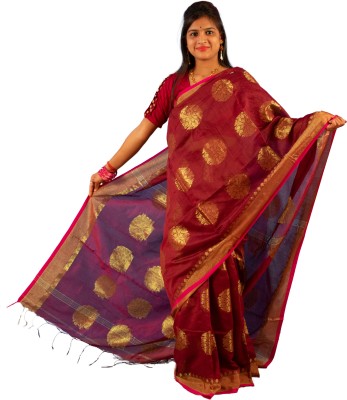 NM Enterprise Printed Tant Cotton Silk Saree(Maroon)