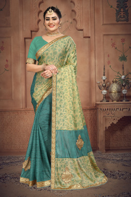 RamKrupa Creation Embroidered Bollywood Silk Blend Saree(Light Green)