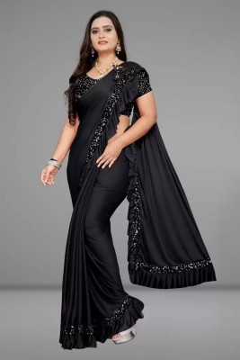 lizyaa enterprise Embellished Bollywood Lycra Blend Saree(Black)