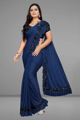 lizyaa enterprise Embellished Bollywood Lycra Blend Saree(Dark Blue)