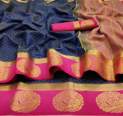 BHOLEBABA CREATION Woven Banarasi Tussar Silk Saree(Blue, Pink)