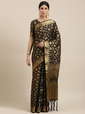 Shaily Woven Banarasi Silk Blend Saree(Black)