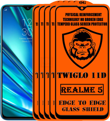 TWIGLO Edge To Edge Tempered Glass for REALME 5(Pack of 5)