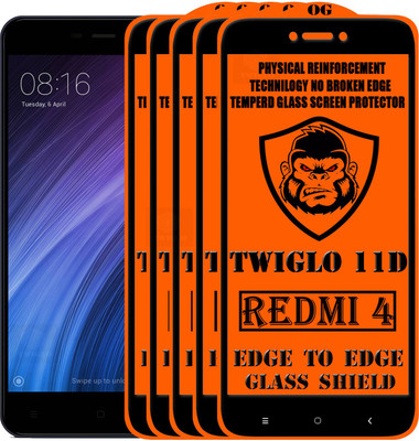 TWIGLO Edge To Edge Tempered Glass for Mi Redmi 4(Pack of 5)