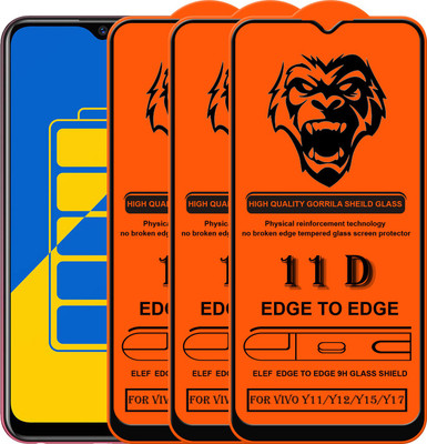 ELEF Edge To Edge Tempered Glass for Vivo Y11/Y12/Y15/Y17(Pack Of 3)(Pack of 3)