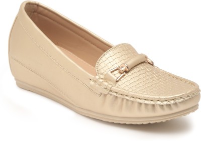 flat n heels Loafers For Women(Gold , 7)